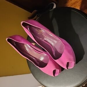 Fuschia suede peep toe heels